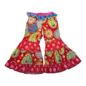 Mustard Pie Girls Boho Ruffle Polka Dot Paisley Print Flare Pants Size 2T